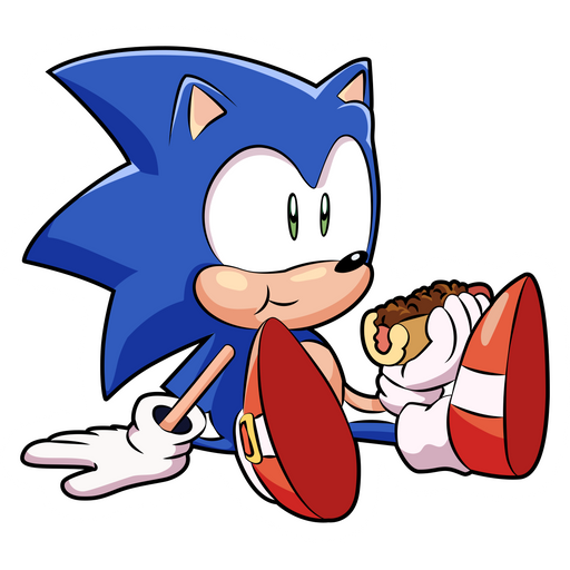 here is a Sonic the Hedgehog Eating Hot Dog Sticker from the Games collection for sticker mania