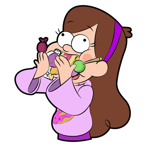 here is a Gravity Falls Mabel Eating Candy Sticker from the Gravity Falls collection for sticker mania