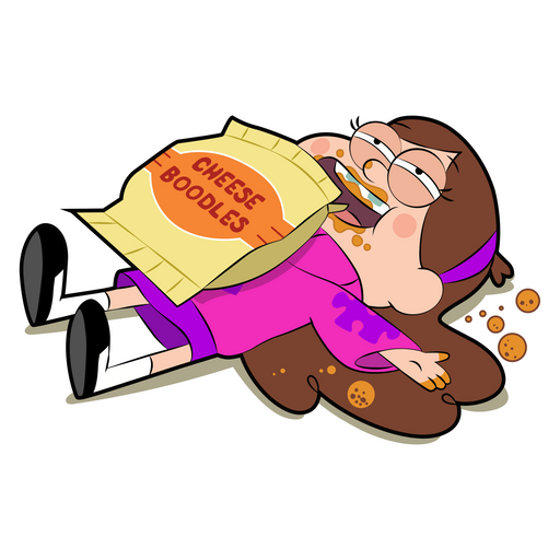 here is a Gravity Falls Mabel Eating Cheese Boodles Sticker from the Gravity Falls collection for sticker mania