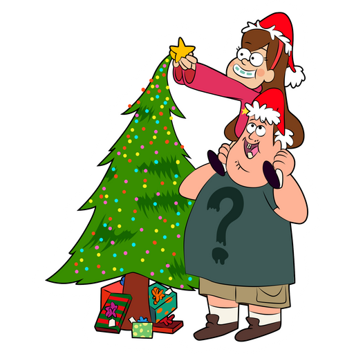 here is a Mabel and Soos Decorate Christmas Tree Sticker from the Gravity Falls collection for sticker mania