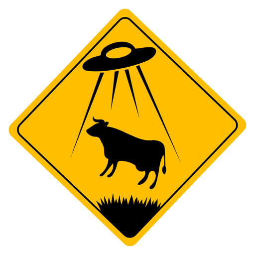 Cow and UFO Sign Sticker