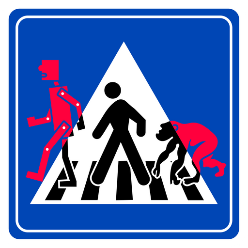 here is a Human Evolution Sign Sticker from the Hilarious Road Signs collection for sticker mania