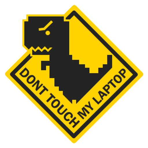 here is a Chrome Dino T-Rex Don't Touch My Laptop Sign from the Into the Web collection for sticker mania