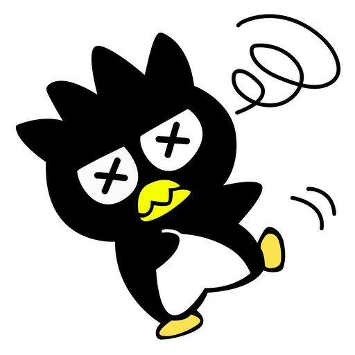 here is a Badtz-Maru Falls Sticker from the Noob Pack collection for sticker mania