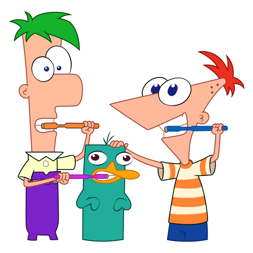 Phineas and Ferb with Perry Brushing Teeth Sticker