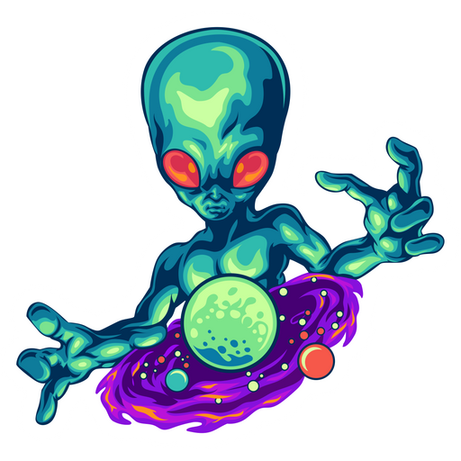 Alien with Planet Sticker