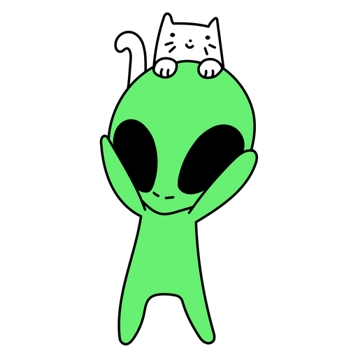 Green Alien and White Cat Sticker