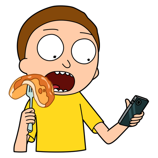 here is a Morty Smith Eating Pancake Sticker from the Rick and Morty collection for sticker mania