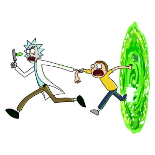 Rick and Morty Run Out of the Portal