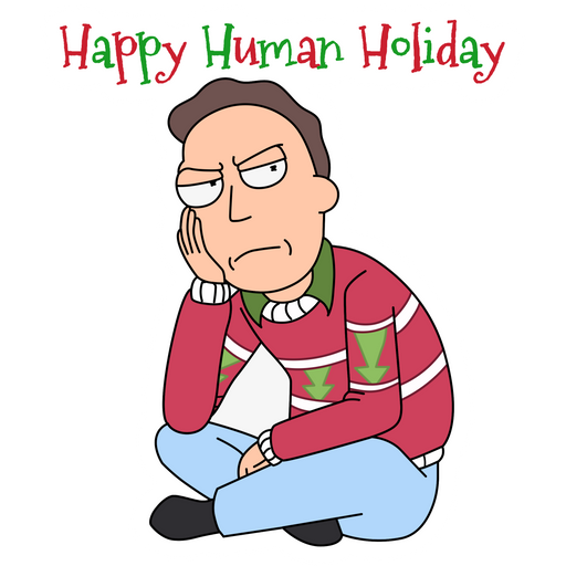here is a Rick and Morty Jerry Happy Human Holiday Sticker from the Rick and Morty collection for sticker mania