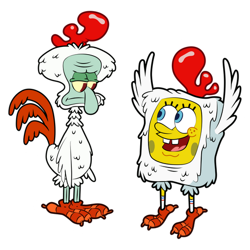 SpongeBob and Squidward in Rooster Costumes Sticker