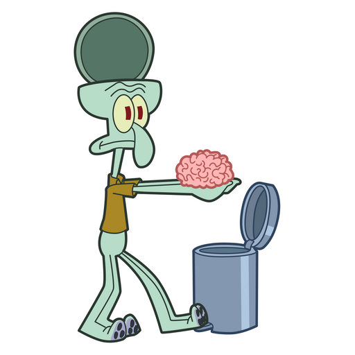 here is a Squidward Throws Brain Away Sticker from the SpongeBob collection for sticker mania