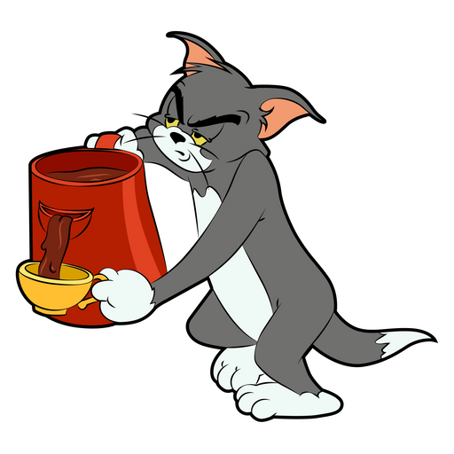 Tom and Jerry Tom with Coffee Sticker