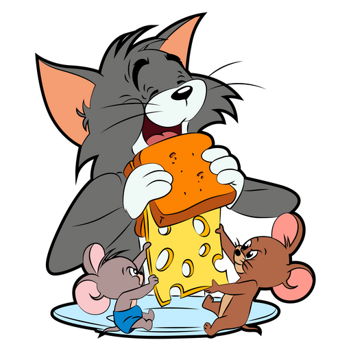 Tom and Jerry with Nibbles Eating Sandwich Sticker