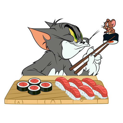 here is a Tom and Jerry with Sushi Sticker from the Tom and Jerry collection for sticker mania