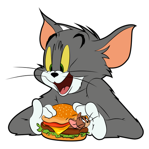 Tom and Jerry Tom Eating a Burger with Mouse Sticker - Sticker Mania