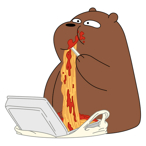 here is a We Bare Bears Grizz Eating Spaghetti Sticker from the We Bare Bears collection for sticker mania