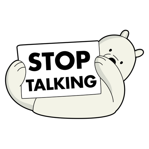 here is a We Bare Bears Ice Bear Stop Talking Sticker from the We Bare Bears collection for sticker mania