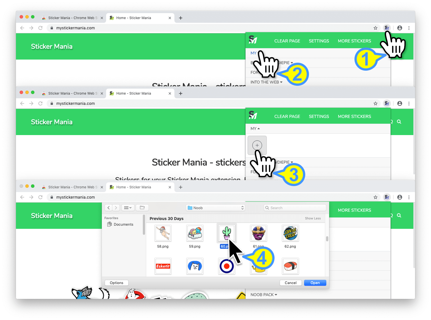 Finding the add your own sticker tool
